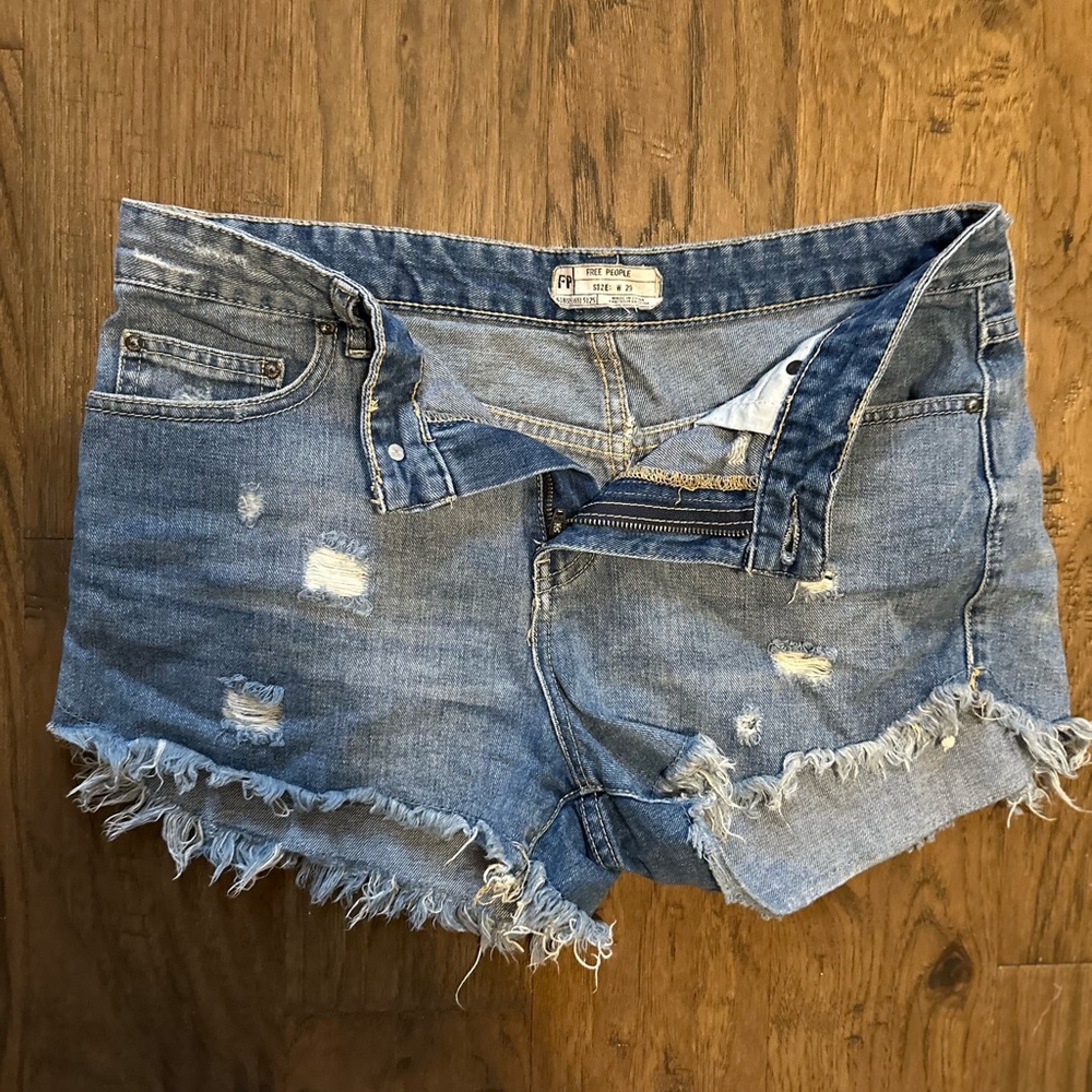 Free People Blue Distressed Jean Shorts